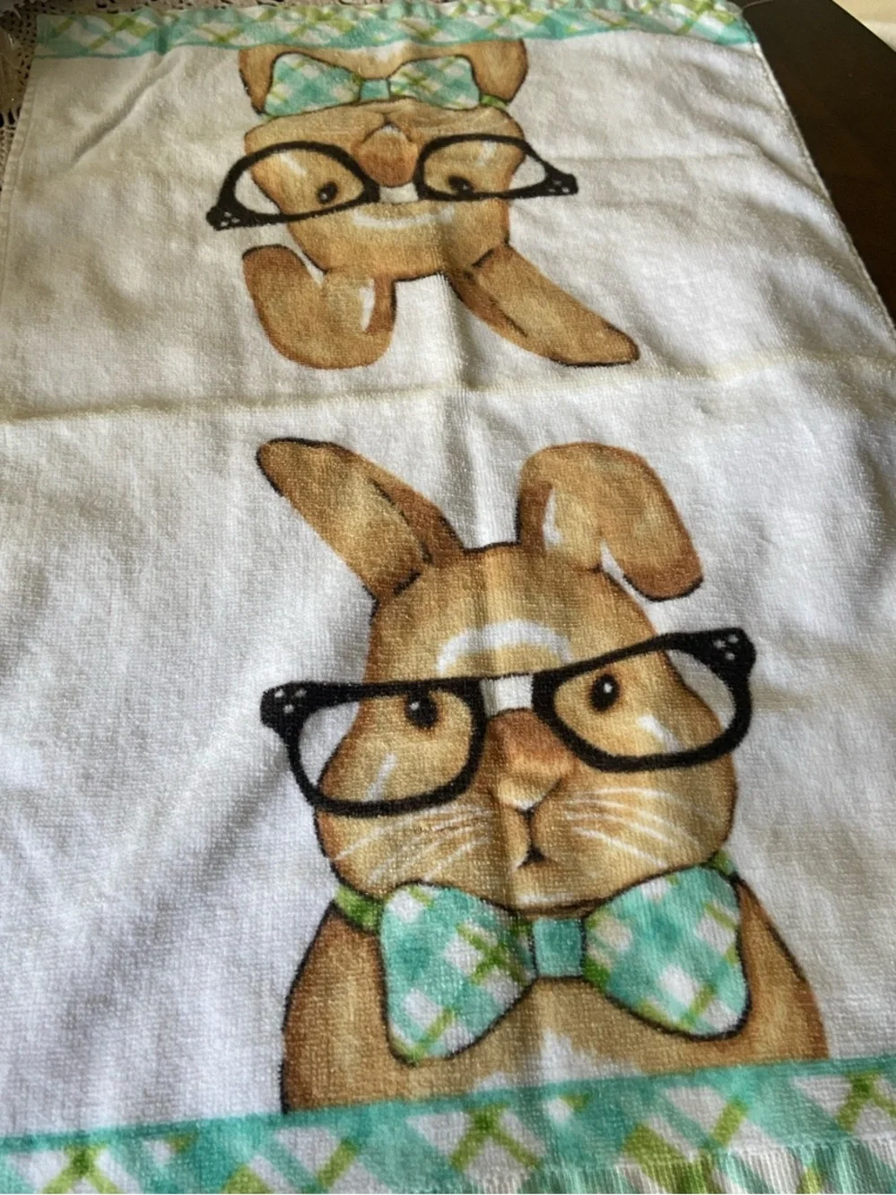Ritz Cute Bunny Bow-Tie Kitchen Towel - White and Green